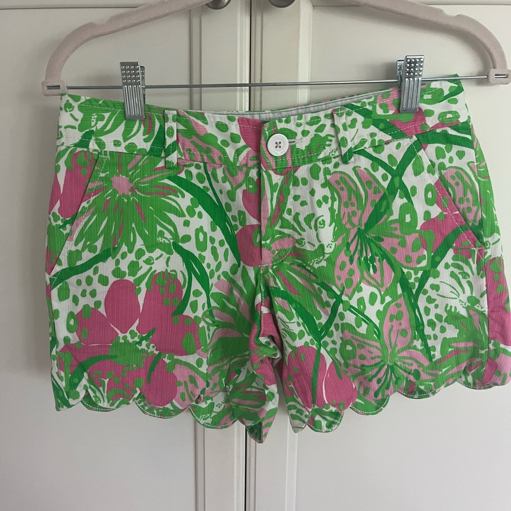 Lilly Pulitzer Green and Pink Buttercup shorts